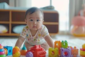 Baby Exploring Educational Toys Playful and Engaging Background photo