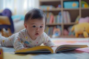 Baby Exploring Books Engaging and Educational Background photo