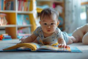 Baby Exploring Books Fun and  Learning Background photo