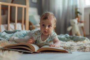 Baby Exploring Books Educational and Playful Background photo