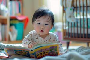 Baby Reading Board Books  and Engaging Background photo