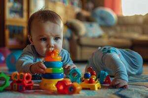 Baby Playing with Shape Sorter Toys ful and Interactive Background photo