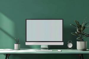 Computer monitor mockup with a  and  design on a professional background photo