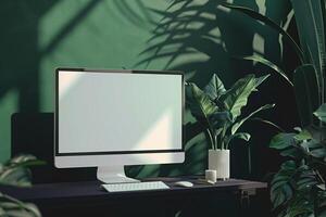 Contemporary computer monitor mockup with a display on a background photo