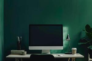 Stylish computer monitor mockup with an  design on a contemporary background photo