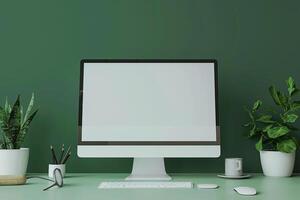 High tech computer monitor mockup with a ist style on a  background photo