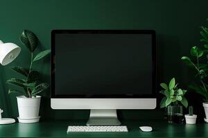 Innovative computer monitor mockup with a sharp  look on a professional background photo