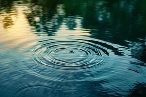 Patterns of water ripples on a calm pond with a serene background photo