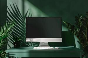 High tech computer monitor mockup with a sharp professional design on a stylish background photo