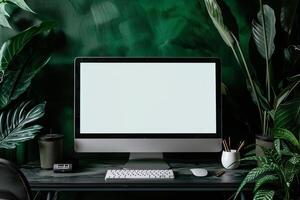 Stylish computer monitor mockup featuring a contemporary design background photo
