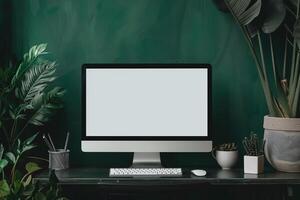 computer monitor mockup with a  design on a ist background photo