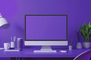 High tech computer monitor mockup with an  design on a contemporary background photo