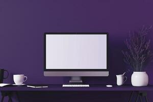 Innovative computer monitor mockup with ahigh tech design on a ist background photo