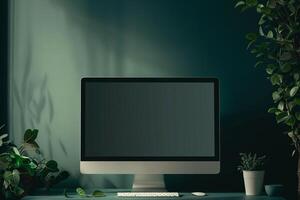 Stylish computer monitor mockup with a contemporary design on a professional background photo