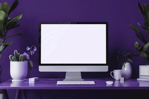 Contemporary computer monitor mockup featuring a  design on a stylish background photo