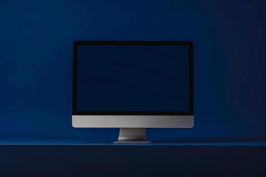 Hightech computer monitor mockup with a  and  design on a  background photo