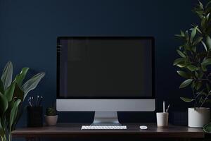 Professional computer monitor mockup with a hightech design on a contemporary  background photo
