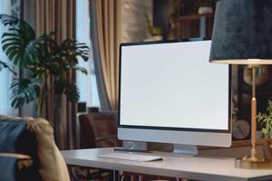 computer monitor mockup with a stylish and  design on a hightech background photo