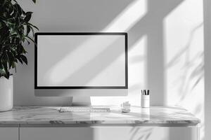 computer monitor mockup with a  and  design on a hightech background photo