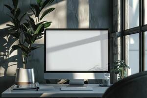 computer monitor mockup featuring a hightech design on a  and professional background photo