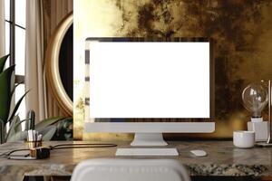 Custom Computer Monitor Mockup with Interactive Screen Display Background photo