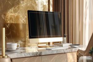 Digital Computer Monitor Mockup with Customizable Screen Background photo