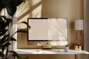 Computer Monitor Mockup with HighTech Features Background photo