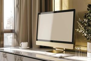 Digital Computer Monitor Mockup with Customizable Features Background photo
