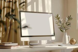 Sophisticated Computer Monitor Mockup with HighTech Display Background photo