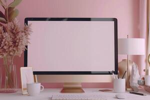 Professional Computer Monitor Mockup with  Design Background photo
