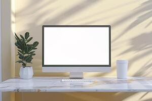 istic Computer Monitor Mockup with Professional Look Background photo