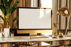 High Computer Monitor Mockup with Versatile Use Background photo
