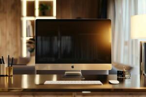 Computer Monitor Mockup with HighTech Display Background photo