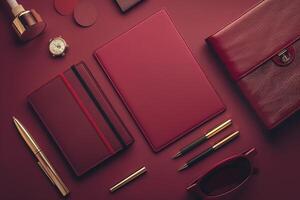 Tablet Screen Mockup with Leather Notebook in  Workspace Background photo
