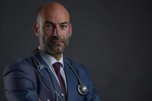 Doctor in Formal Attire with Stethoscope in HighQuality Healthcare Background photo
