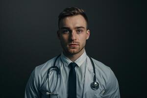 Doctor in Formal Attire with Stethoscope in Professional Medical  Background photo