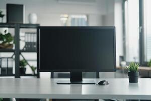 Executive Desktop Computer Mockup with   Office and Tech Setup photo
