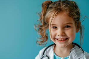 Pediatrician with Stethoscope and Smiling Child in   Background photo