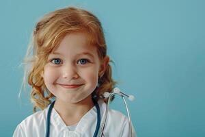 Pediatrician with Stethoscope and Smiling Child in Cheerful Environment photo