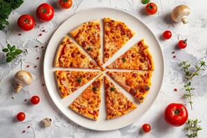 Pizza Slices Arranged Asymmetrically on Plate photo