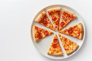 Pizza Slices Arranged in Circular Pattern on Ceramic Plate photo