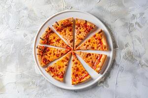 Pizza Slices Arranged in a Circular Pattern on Ceramic Plate photo