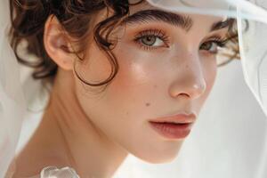 Bridal Makeup Model with Ivory Gown and   Styling photo