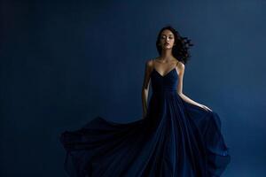 Woman in Flowing Dress with  Design Background photo