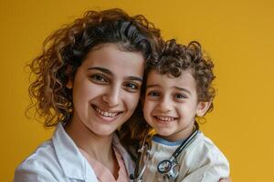 Pediatrician with Stethoscope and Smiling Child photo