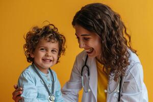 Pediatrician with Stethoscope and Smiling Child photo