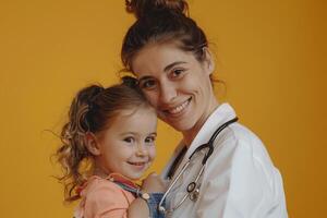 Pediatrician and Child with Stethoscope Happy Interaction Background photo