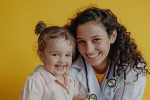 Pediatrician with Stethoscope and Smiling Child photo