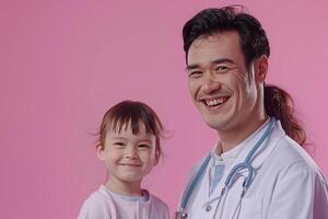 Pediatrician with Child in Medical Exam Joyful  Background photo