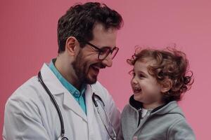 Pediatrician with Child in Clinic Stethoscope Exam Background photo